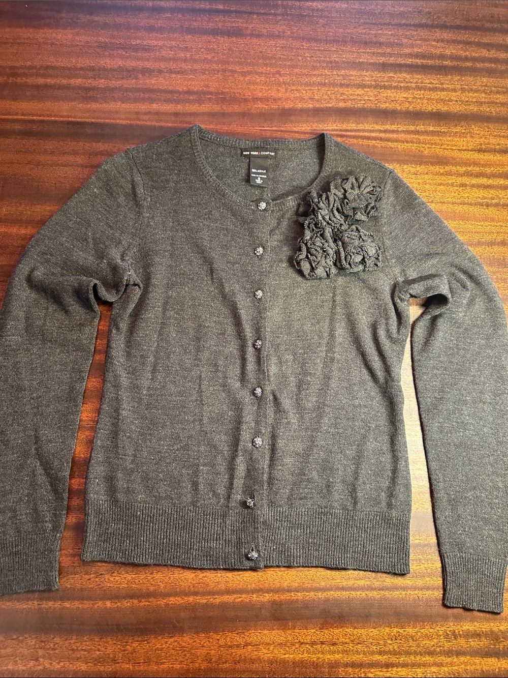 New York & Company Charcoal Gray Floral Applique Cardigan